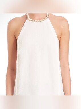 Cooper & Ella White Halter Blouse with Gold Chain Neckline Detail - Size XS